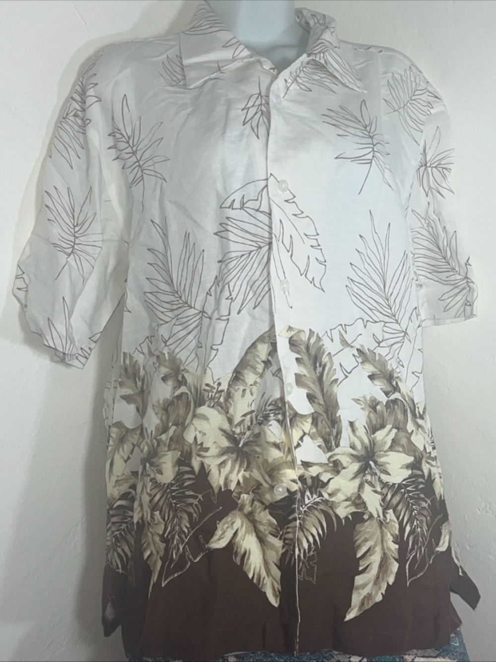 Cubavera White and Brown Tropical Button-Down Shirt
